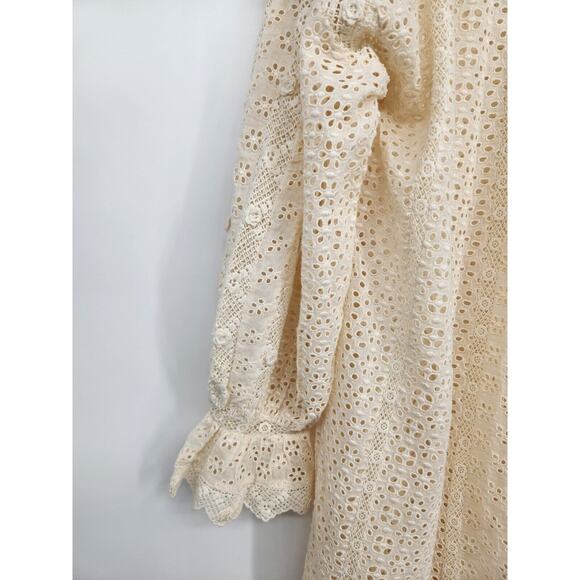 NWT Doen Persephone Embroidery Midi Dress Sz S Ivory Magnolia Semi Sheer #2J426 - Picture 9 of 15